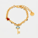 Bracciale in Metallo con chiave pendente in smalto blu - BYSIMON gioielli