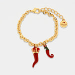 Bracciale in Metallo con cornetti portafortuna in smalto rosso - BYSIMON gioielli