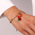 Bracciale in Metallo con cornetto portafortuna in smalto rosso e quadrifoglio - BYSIMON gioielli