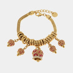 Bracciale in Metallo con campanelle colorate in smalto rosa e cristalli bianchi - BYSIMON gioielli