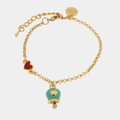 Bracciale in Metallo con campanella portafortuna in smalto turchese e cuore rosso - BYSIMON gioielli
