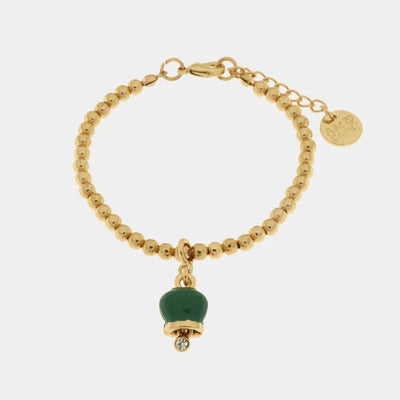 Bracciale in Metallo con campanella portafortuna impreziosita da smalto verde - BYSIMON gioielli
