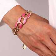 Bracciale in Metallo a catena in smalto rosa