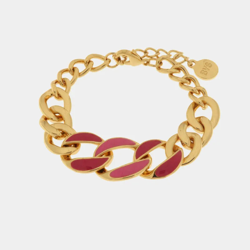 Bracciale in Metallo a catena in smalto rosa