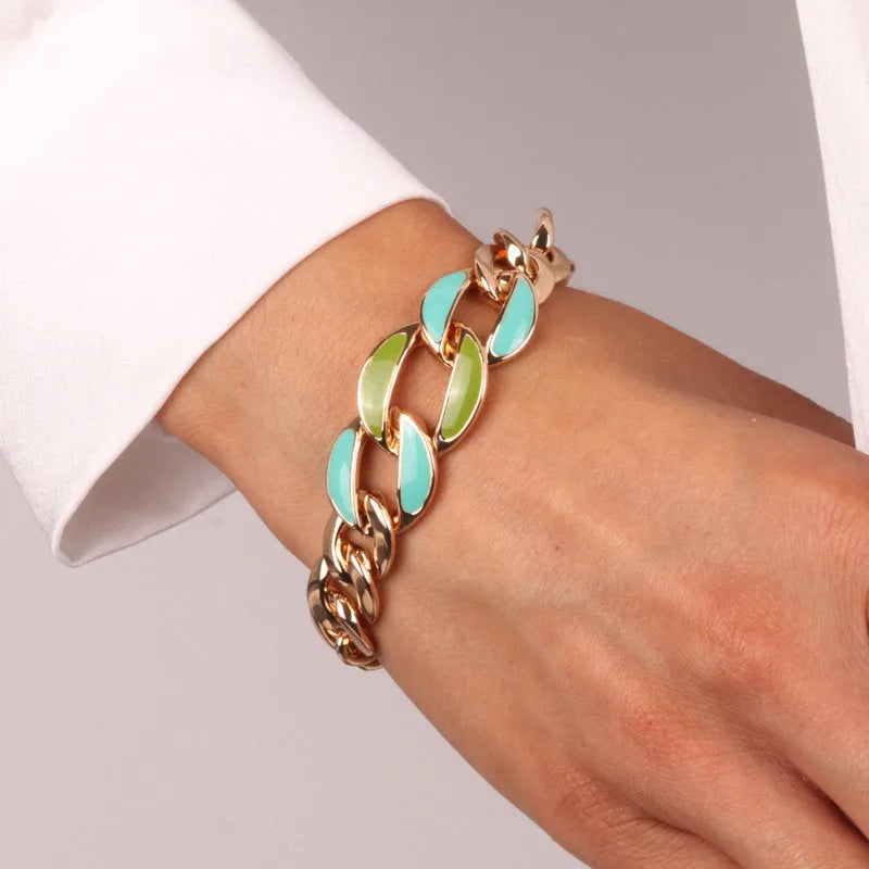 Bracciale in Metallo a catena in smalto verde
