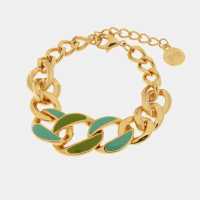 Metal bracelet with green enamel chain