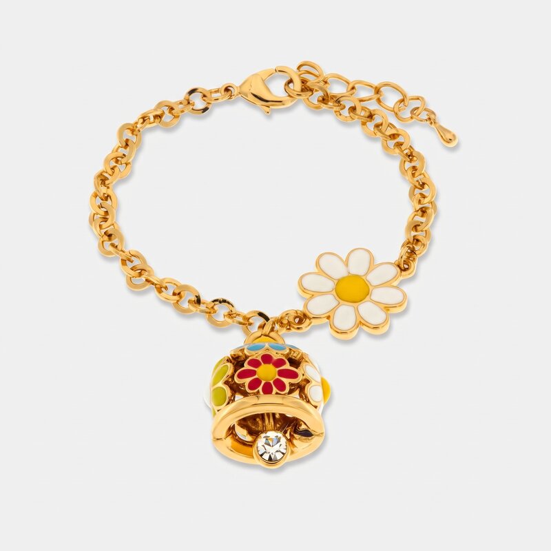 Bracciale in Metallo con campanella portafortuna impreziosita da margherite colorate - BYSIMON gioielli