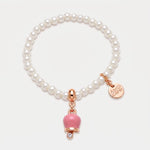 Bracciale in Metallo Bracciale in Metallo con perle e campanella portafortuna in smalto rosa - BYSIMON gioielli