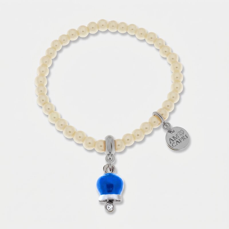 Bracciale in Metallo Bracciale in Metallo con perle e campanella portafortuna in smalto blu - BYSIMON gioielli