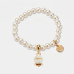 Bracciale in Metallo Bracciale in Metallo con perle e campanella portafortuna in smalto bianco con scritta Capri