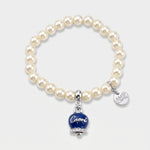 Bracciale in Metallo Bracciale in Metallo con perle e campanella portafortuna in smalto blu con scritta Capri