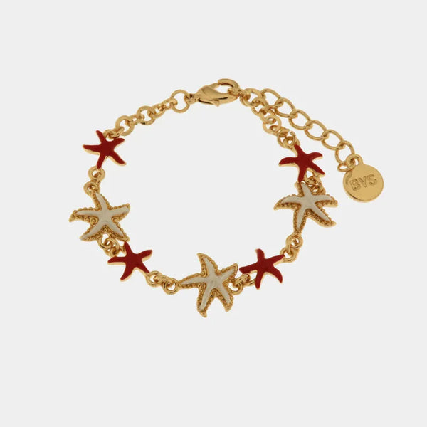 Bracciale in Metallo con stelle marine bianche e rosse - BYSIMON gioielli