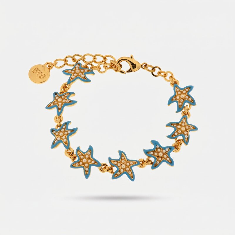 Bracciale in Metallo con stelle marine azzurre - BYSIMON gioielli