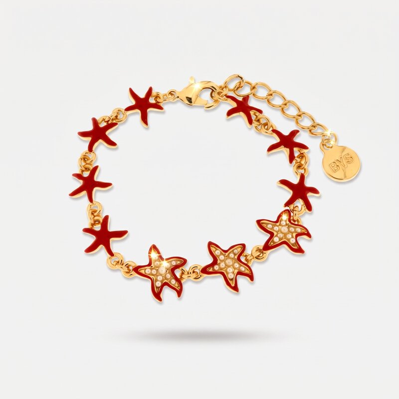 Bracciale in Metallo con stelle marine rosse - BYSIMON gioielli