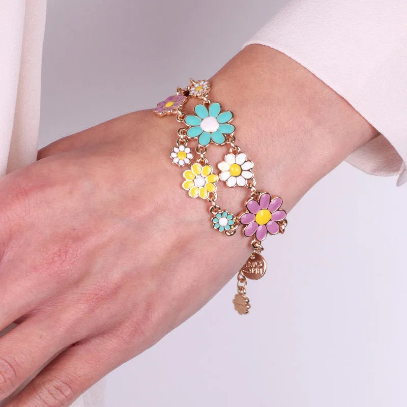 Bracciale in Metallo con doppie margherite colorate