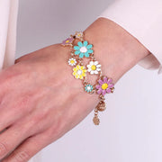 Bracciale in Metallo con doppie margherite colorate