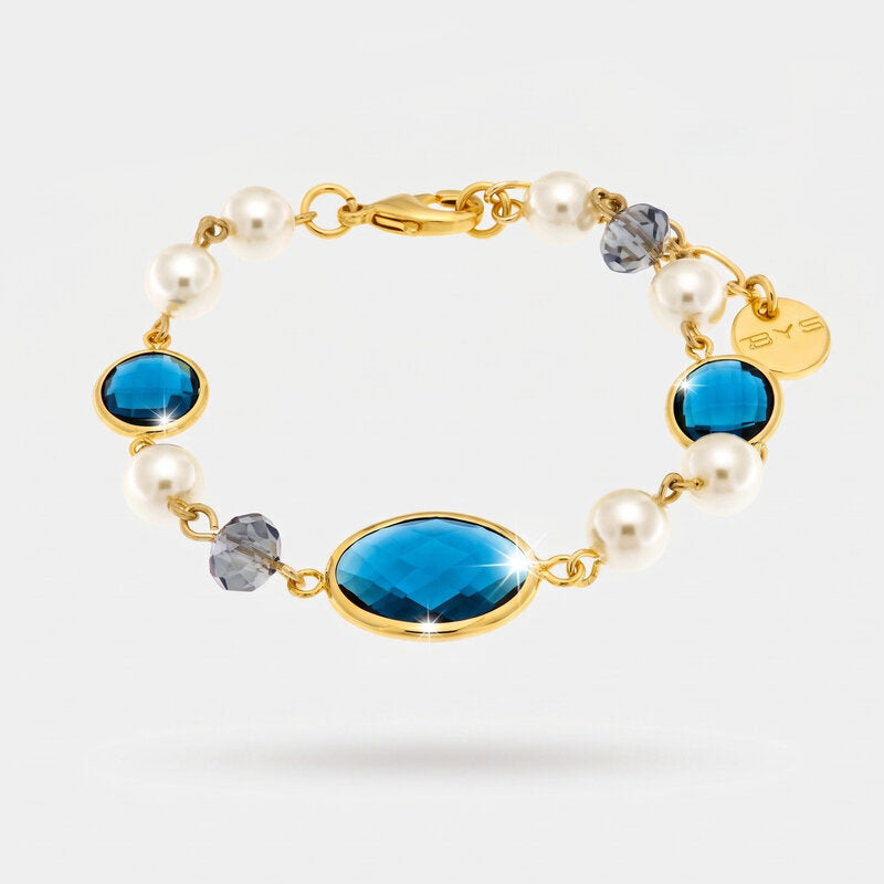 Bracciale in Metallo con cristalli azzurri ispirati all'art glass e perle