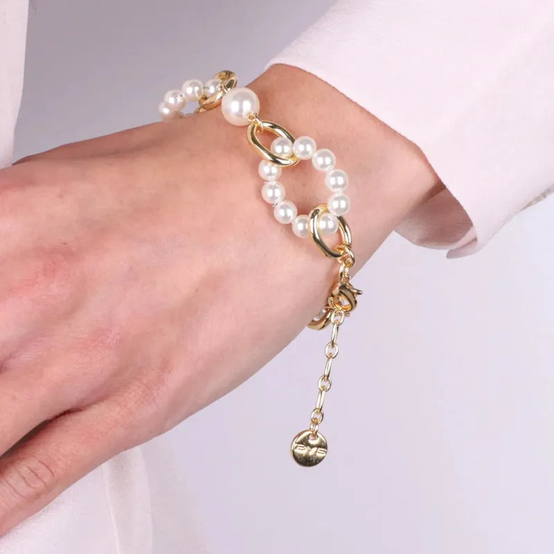 Bracciale in Metallo con perle a cerchio intrecciate