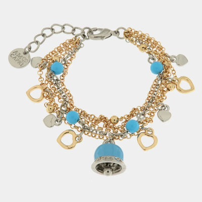 Bracciale in Metallo con ciondoli a forma di cuore e campanella smaltata turchese - BYSIMON gioielli