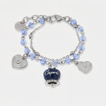 Bracciale in Metallo con campana smaltata blu e cuoricini pendenti