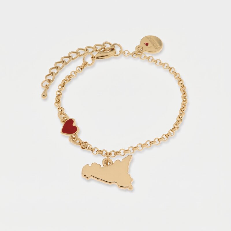 Bracciale in Metallo con cuoricino e simbolo Sicilia pendente - BYSIMON gioielli