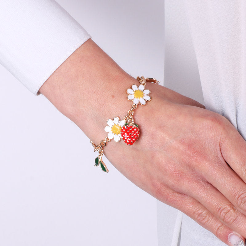 Bracciale in Metallo con margherite e fragola centrale pendente SICILY - gioiello BySimon