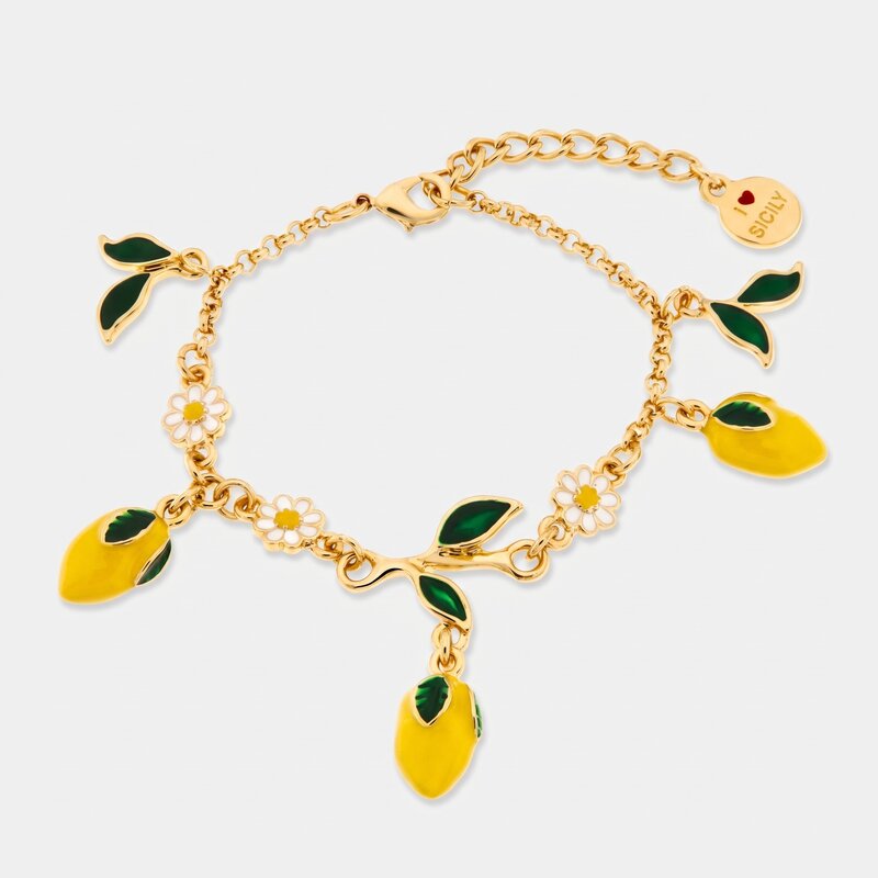 Bracciale in Metallo con margherite e limone pendenti - BYSIMON gioielli