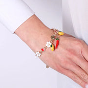 Bracciale in Metallo con peperoncini, limoni e fiori colorati