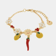 Bracciale in Metallo con peperoncini, limoni e fiori colorati