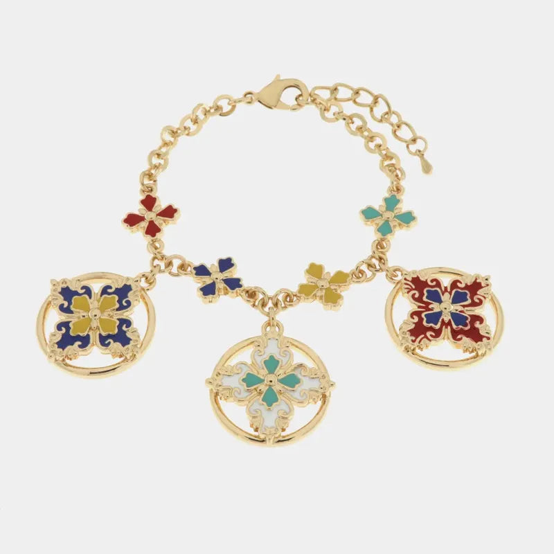 Bracciale in Metallo con croci di Malta colorate pendenti