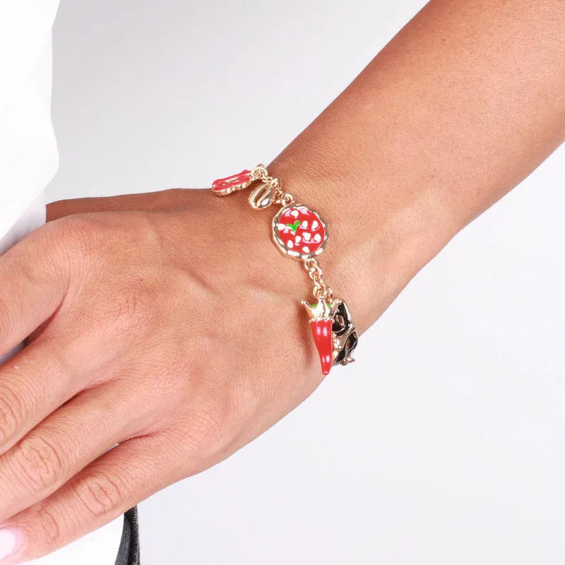 Bracciale in Metallo con pizza, cornetto, maschera, 13 e chicco di caffe - BYSIMON gioielli