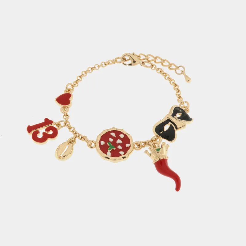 Bracciale in Metallo con pizza, cornetto, maschera, 13 e chicco di caffe - BYSIMON gioielli