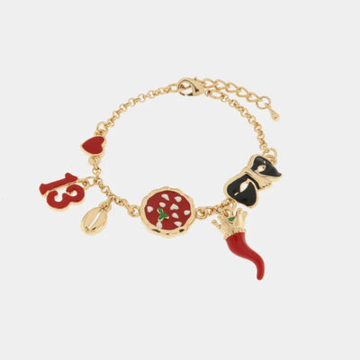 Bracciale in metallo con cornetto e simboli napoletani | cornetto napoletano portafortuna | BYSIMON