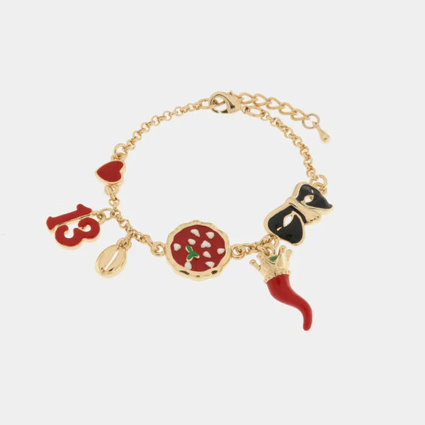 Bracciale in metallo con cornetto e simboli napoletani | cornetto napoletano portafortuna | BYSIMON