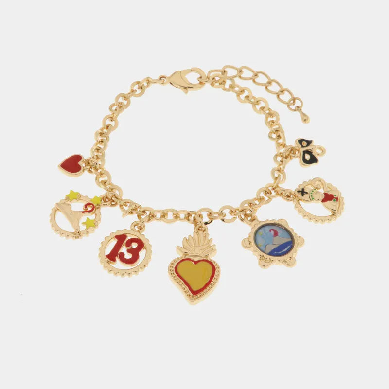 Bracciale in Metallo cuo cuore sacro, Vesuvio, San Gennaro, maschera, 13 - BYSIMON gioielli