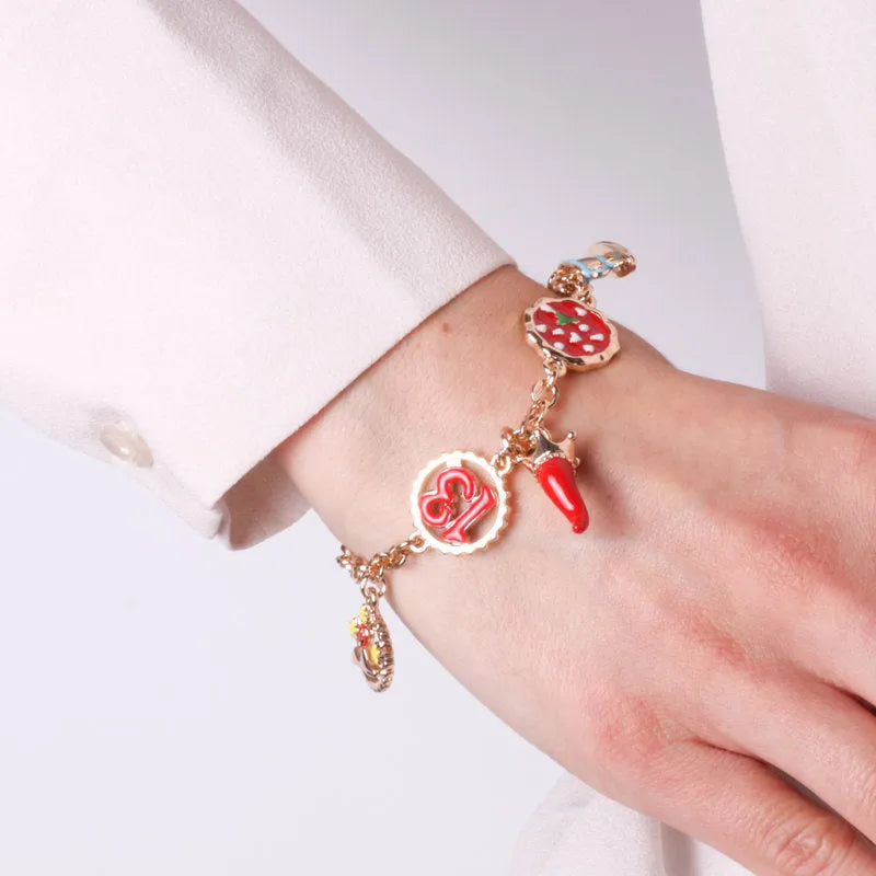 Bracciale in Metallo con cornetto, tazzina pizza, 13 e caffe - BYSIMON gioielli