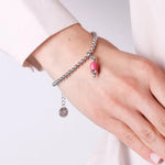 Bracciale in Metallo maglia a sfere con campanella portafortuna pendente impreziosita da cristalli - BYSIMON gioielli