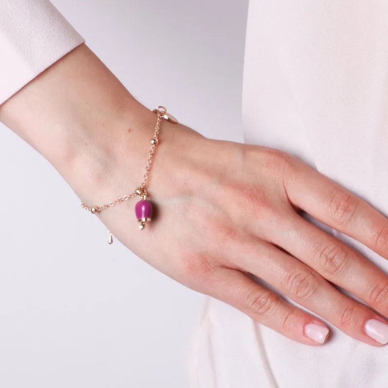 Bracciale in Metallo con campanella portafortuna pendente, impreziosita da smalto e punto luce - BYSIMON gioielli