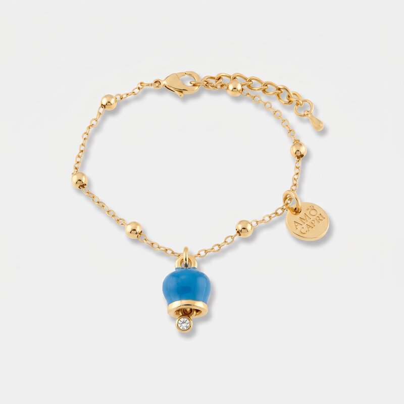 Bracciale in Metallo con campanella portafortuna pendente, impreziosita da smalto e punto luce - BYSIMON gioielli