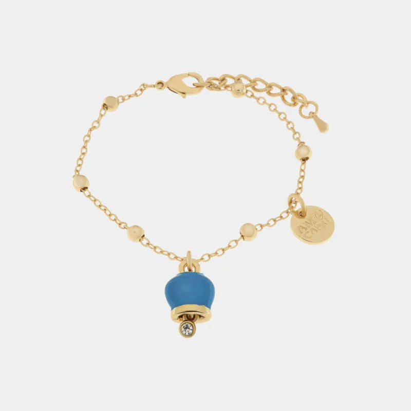 Bracciale in Metallo con campanella portafortuna pendente, impreziosita da smalto e punto luce - BYSIMON gioielli