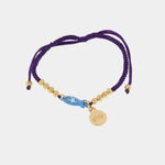 Bracciale in Metallo con cordino viola e sfere con pesciolino azzurro - BYSIMON gioielli