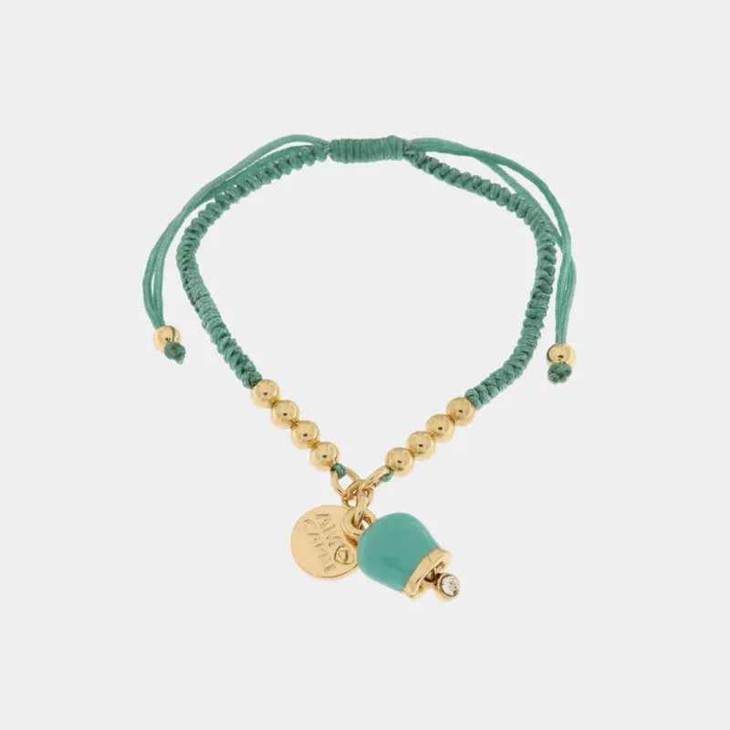 Bracciale in Metallo con cordino turchese e sfere con campanella - BYSIMON gioielli