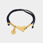 Bracciale in Metallo con cordino blu e sfere con la regione Sicilia SICILY - gioiello BySimon