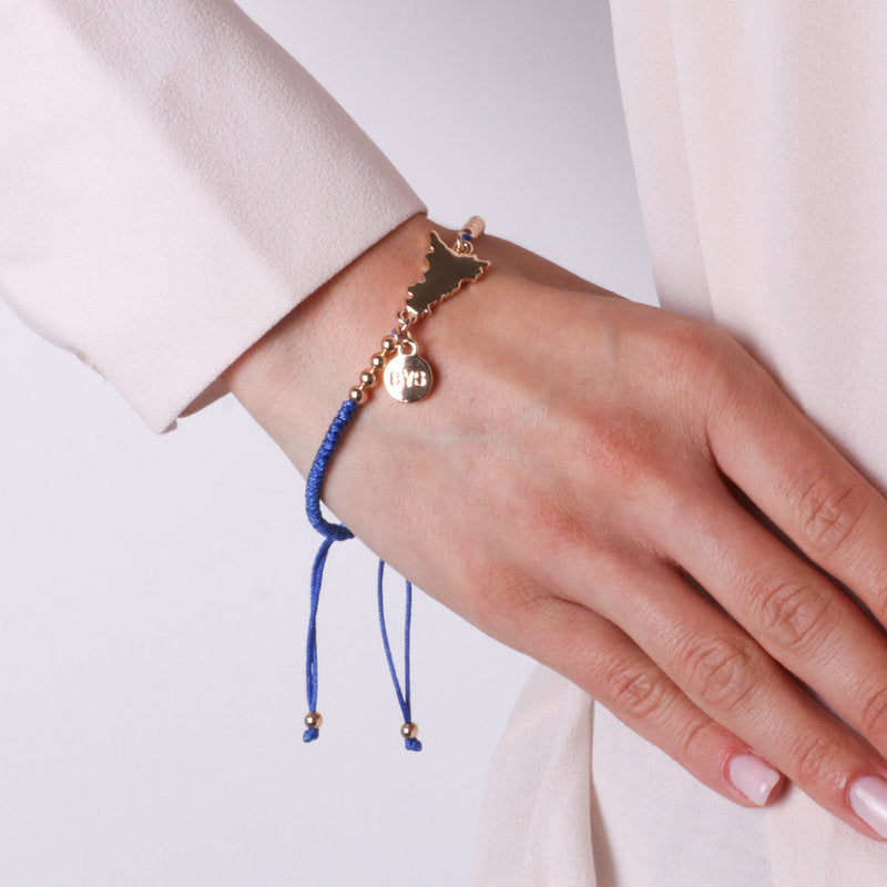 Bracciale in Metallo con cordino blu e sfere con la regione Sicilia SICILY - gioiello BySimon
