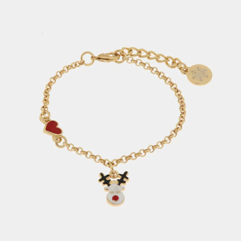 Bracciale in Metallo renna e cuore rosso