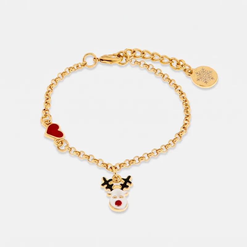 Bracciale in Metallo renna e cuore rosso