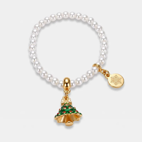 Bracciale in Metallo perle con albero di Natale