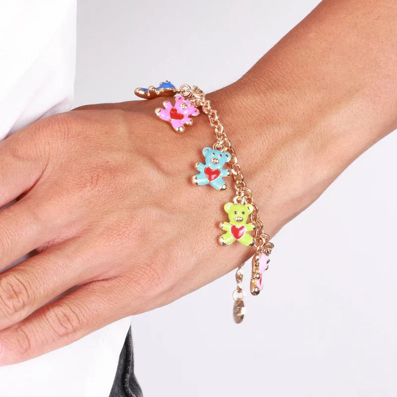 Bracciale in Metallo con orsetti colorati e cuori rossi
