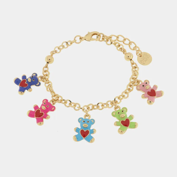 Bracciale in Metallo con orsetti colorati e cuori rossi - BYSIMON gioielli