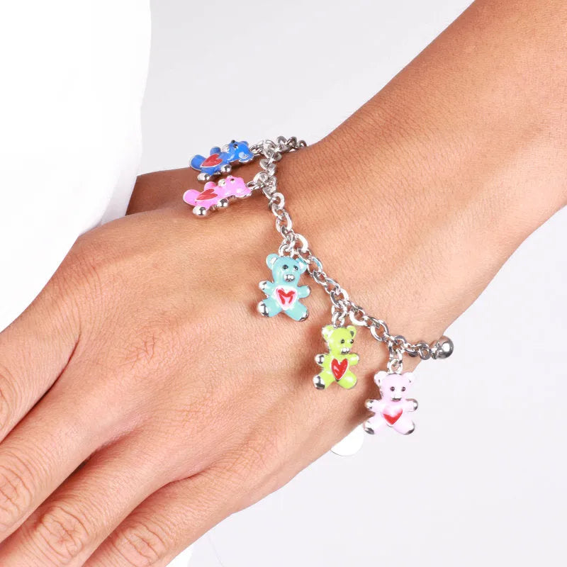 Bracciale in Metallo con orsetti colorati e cuori rossi